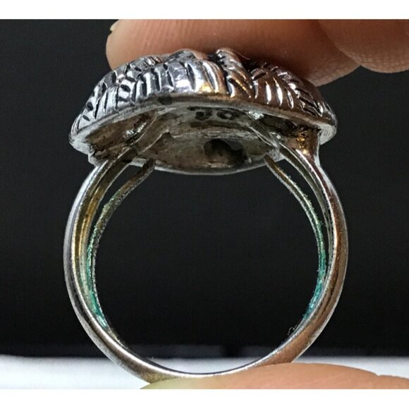 Avon Silver Tone Adjustable Ring W/ Faux Turquoise Sierra Design Signed SC (R62) - Picture 4 of 4